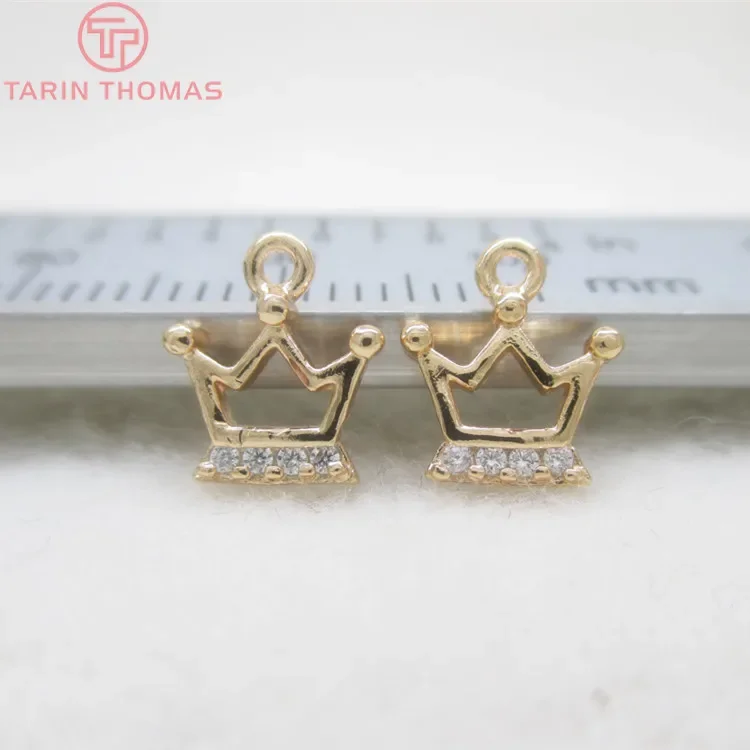 

(622)6PCS 9x7.5MM 24K Gold Color Plated Brass Crown with Zircon Pendant Charms for DIY Jewerly Making Findings Accessories