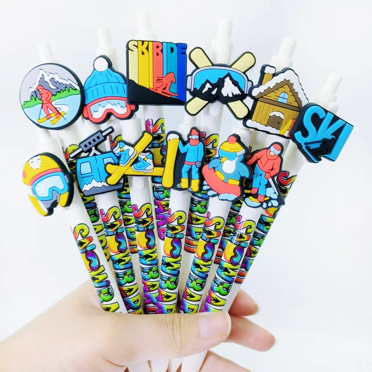 

10/20 шт., креативная лыжная тема, шариковая ручка, белый держатель для ручек, серия, шариковая ручка для поверхностного монтажа, офисная обучающая ручка для письма