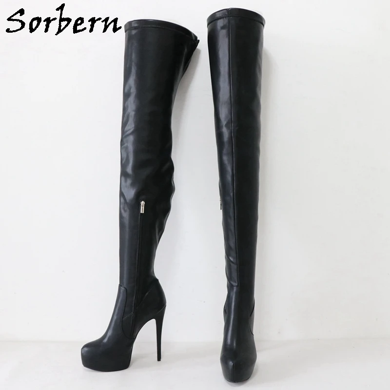 Sorbern 80cm Crotch Thigh Women Boots Partial Zipper Streched High Heel Stilettos Invisible Platform Open Back Boot Custom