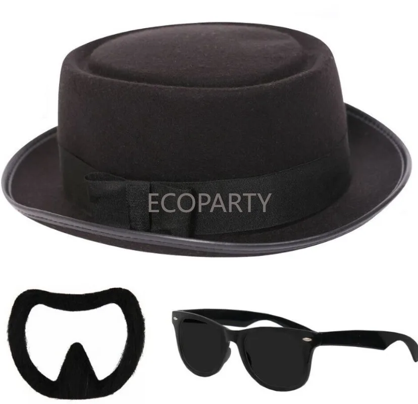 Ensemble de vêtements Heisenberg pour adultes, ours, lunettes, tarte au porc, chapeau noir, drame TV, robe nette, accessoires d'Halloween, nouveau, 3 pièces, 2023