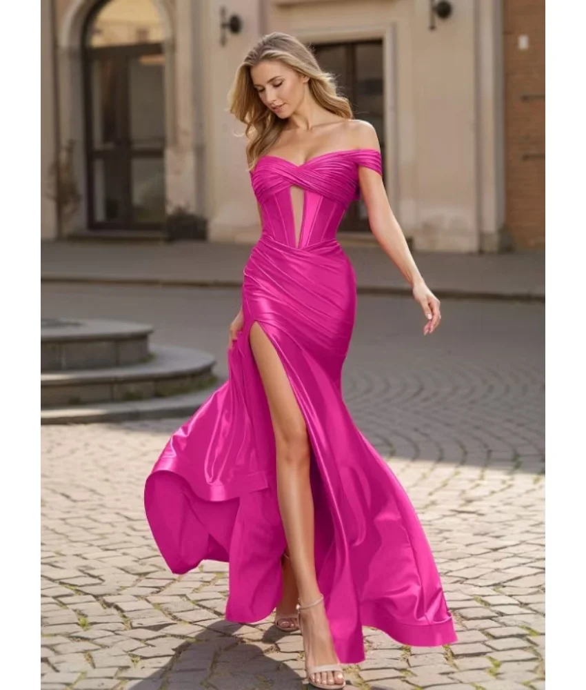 

Customized High Quality Satin Mermaid Off the Shoulder Evening Dress Delicate Sweetheart Floor Length prom dresses Custom Size