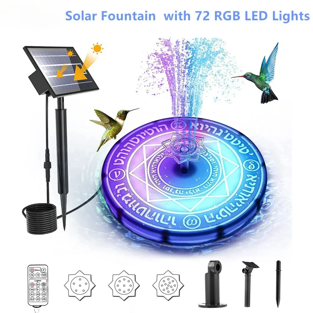 

Solar Water Pump Solar Bird Bath Fountain with RGB 6 Modes LED Lights 3600mAh Battery with Remote Control for Pond