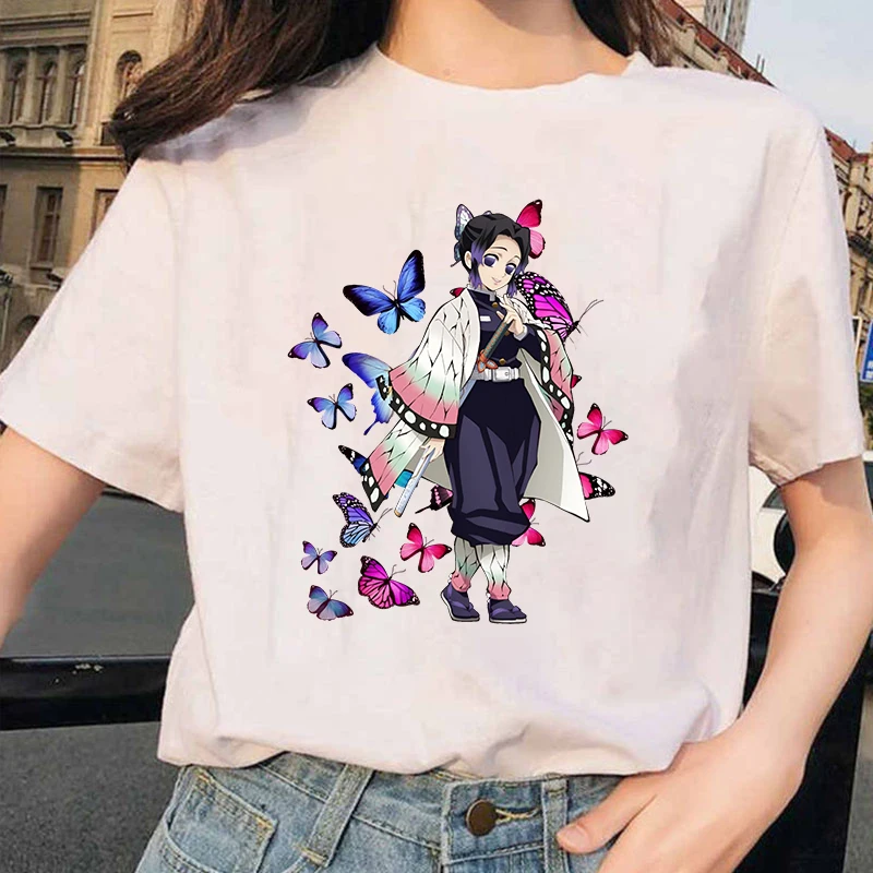 New Kochou Shinobu Printed T-shirts for Women Summer Tee Shirts Hot Anime Casual Short Sleeve Round Neck Tops T-shirts