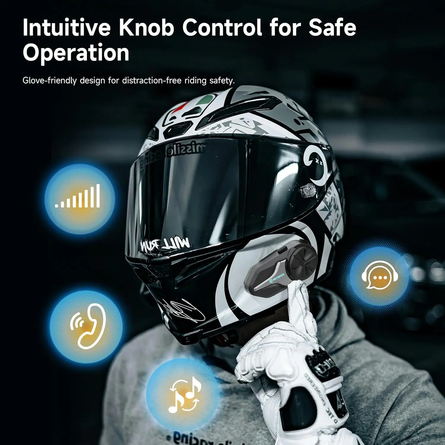 Moman Motorcycle Bluetooth Helmet Headset Intercom 1000mAh MOTO Communicator 2000m Interphone for 24 Riders IP65 Waterproof