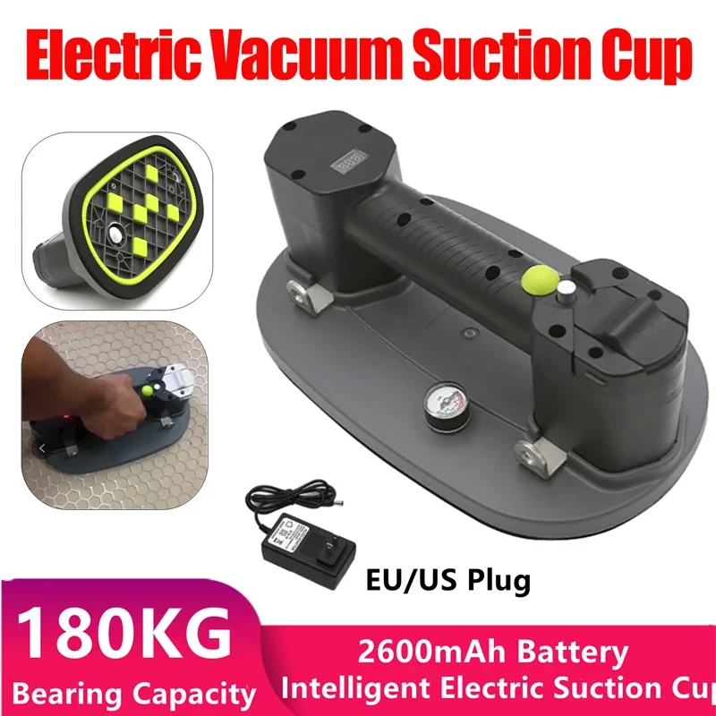 

180KG Bearing Capacity Electric Vacuum Suction Cup for Glass Tile Strong 2600mAh Electric Vacuum Suction Cup With Pressure Gauge