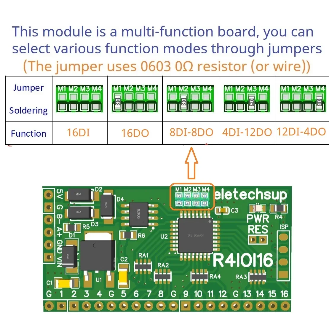 16CH 5 IN 1 Modbus Rtu Digital IO Module RS485 NPN PNP DI-DO Pin Core Board Switching Input Output PLC HMI Remote IO Expanding