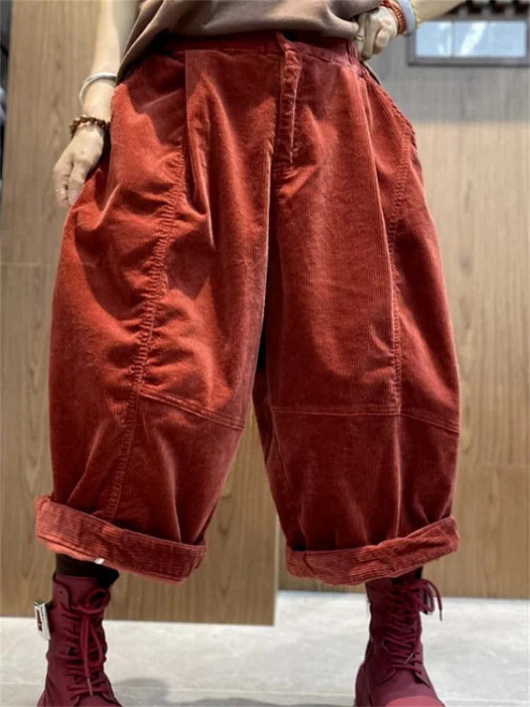 Masss Wasss Korean Design Winter Women Fashion Vintage Pants Ladies Loose Casual Classic Harem Trousers Elastic Waist Streetwear
