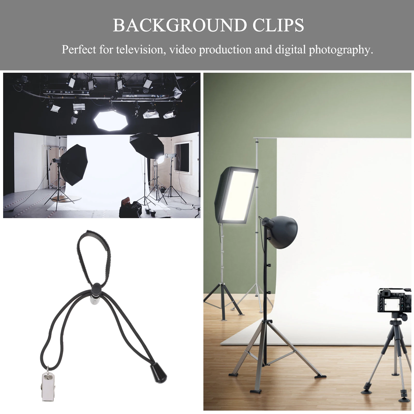

12pcs Background Cloth Clips Studio Backdrop Clamps Adjustable Elastic Bands Photography Video Remove Wrinkles Durable Utility