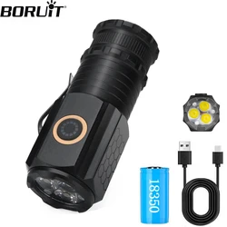 BORUIT Mini LED Flashlight 1200LM USB C Rechargeable Light 18350 Torch with Magnet Waterproof Camping Lantern Emergency Light