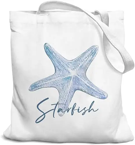 

Холщовая сумка на плечо с акварельной морской звездой, женская сумка с прибрежным принтом, летняя пляжная повседневная универсальная повседневная сумка-тоут для покупок