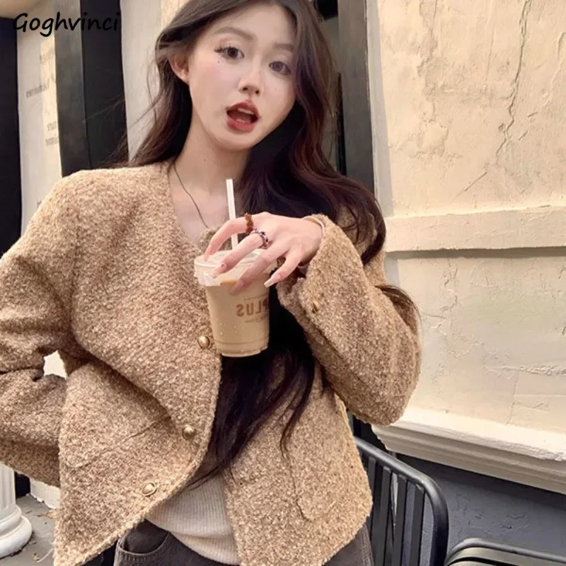 

Jackets Simple O-neck Short French Style High Street Y2k Coats Elegant Tender Outwear Korean Fashion Casual All-match Female