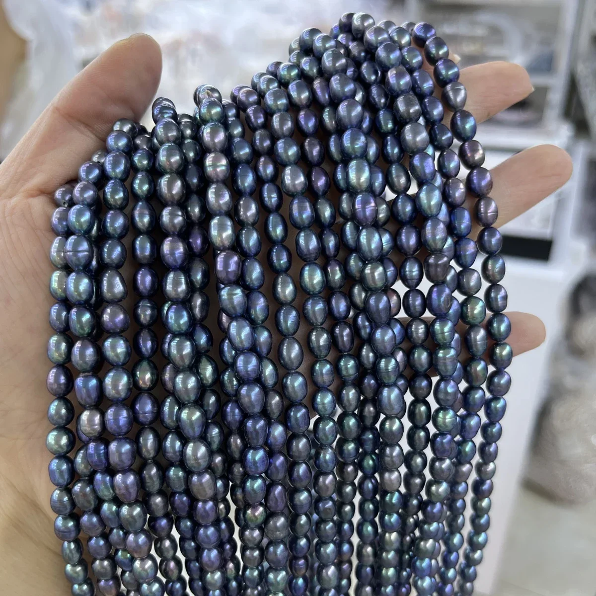 Natural Freshwater Pearl 6-7mm AAA Nacreous Rice Blue Purple Spacer Bead Jewelry Make DIY Necklace Bracelet Women Gift Wedding