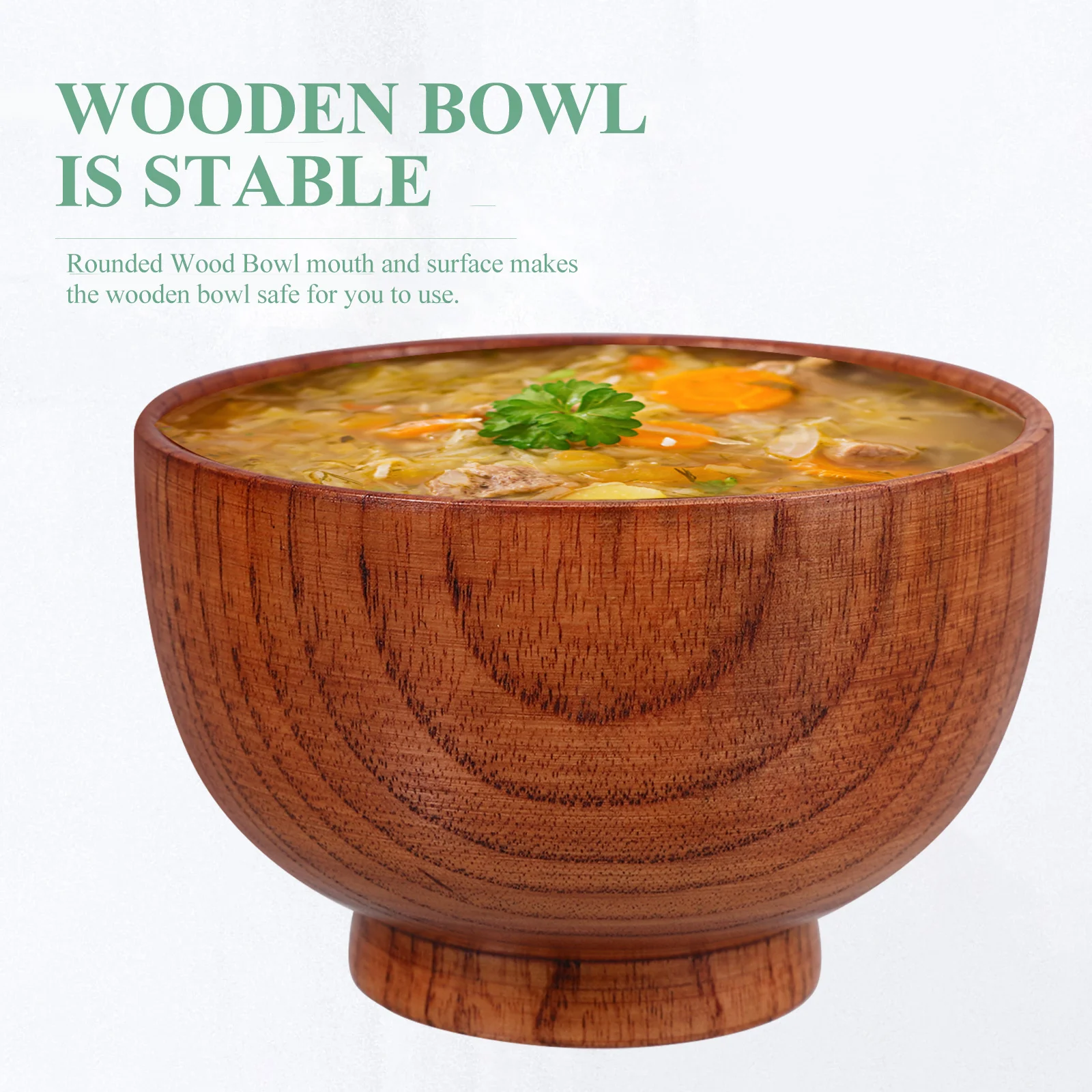 

1 Set Wood Bowl and Spoon Round Mouth Thick Bottom Wooden Salad Fruit Bowl Stackable Stable Light for Food Serving Kitchen