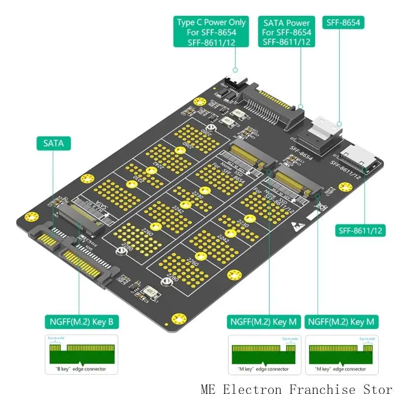3 in 1 Solid Disk to SFF-8611/8612 SFF-8654 Converter Board Multiple Function for PC Connection Efficient Adapter