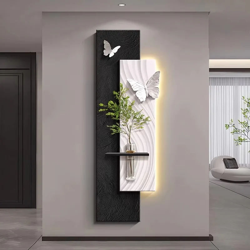 Background Wall Sandstone Belt Light Emitting Diode Luminous Mural French Vintage Black and White Simple Green Plants