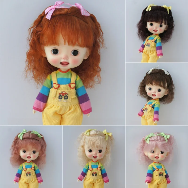 

1/8 1/6 1/4 1/3 SD DOD QBaby Blythes Doll Hair JD852 Double Mini pony short Soft Baby wave Mohair BJD Doll Wigs