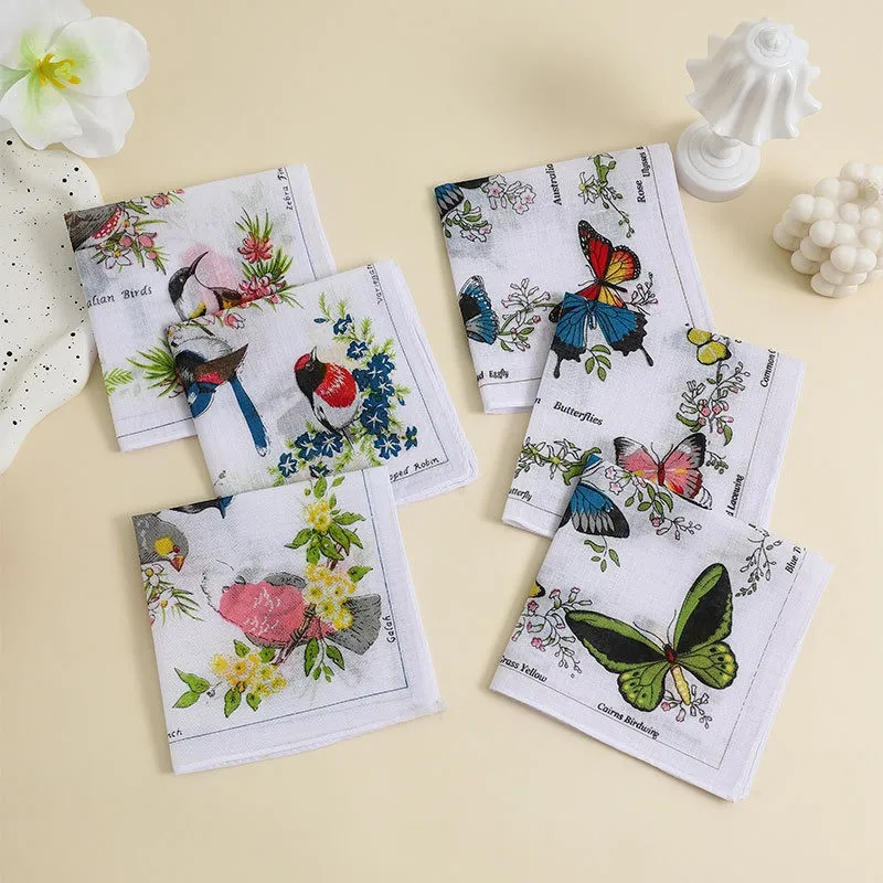 

3Pcs 28x28cm Square Cotton Bird Butterfly Flower Printed Small Thin Women Handkerchief Sweat Wiping Towel Wedding Party Gift