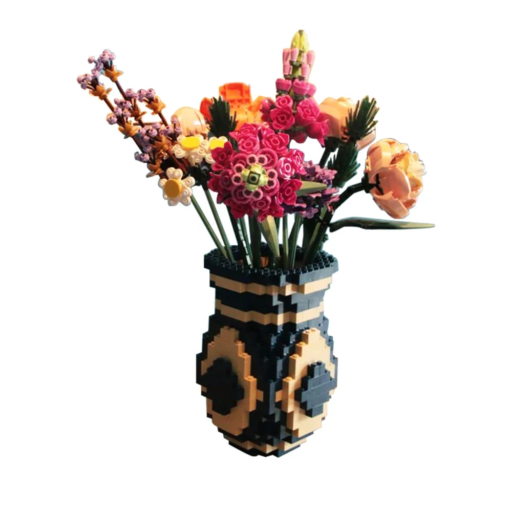 

Gobricks MOC European Style Flower Bouquet Vase Building Block Home Decor Girls Art Compatible Vase Bricks Decorations Toy Gifts