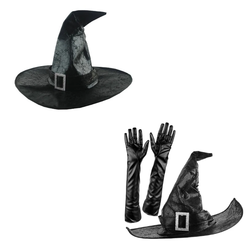 Skin Friendly Witch Hat with Long Glove for Halloween Headpieces School Parties Performances Carnivals Party Costume