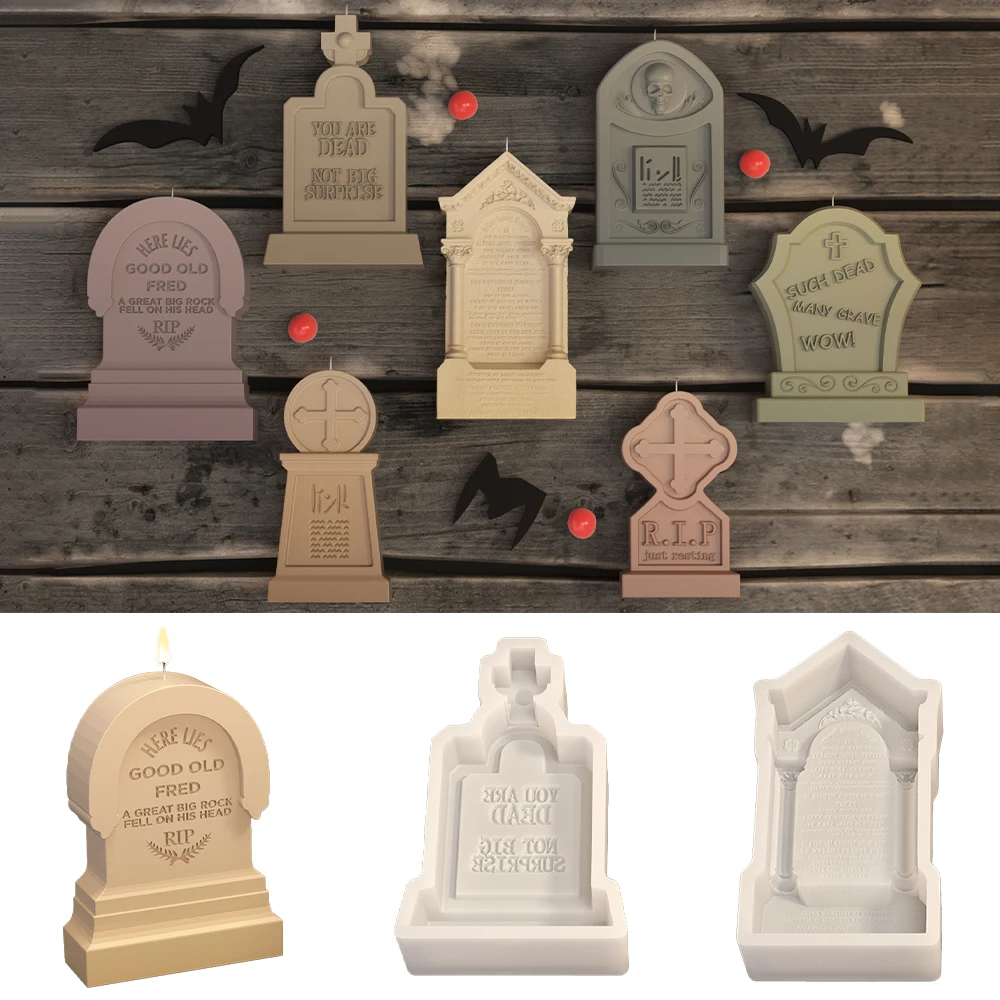 LZ058 Halloween Concrete Tombstone Mold DIY Skeleton Gravestone Silicone Candle Molds For Decoration Crafts