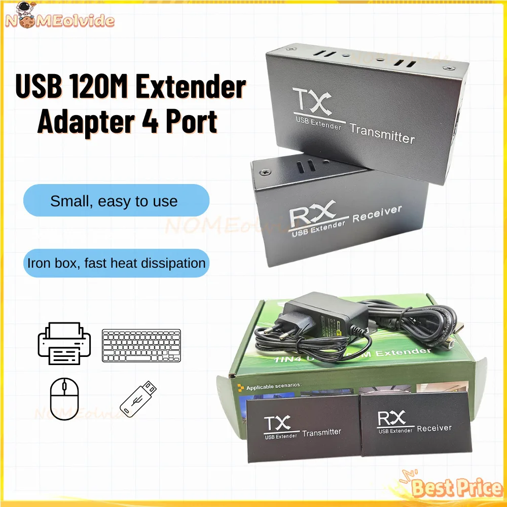 

1 Pair 2.0 Extender Up To 120M Over CAT6 Cable TX RX 4 USB Extension Metal Hub Adapter Lengthen For PC Computer Peripherals