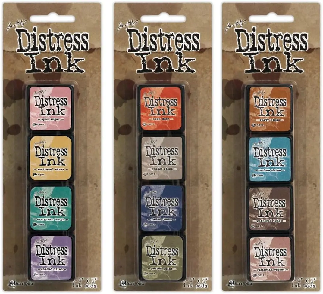 

Distress Mini Ink Pad Kits Bundle #4 #5 #6, 12 Colors Stackable Ink Pads for Card Making