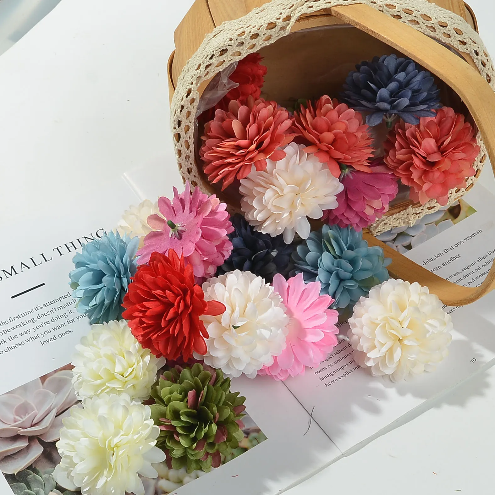 100PCS 7cm Chrysanthemum Artificial Silk Flower Head For Home Wedding Party Decoration Scrapbooking DIY Hydrangea Flowers Wall