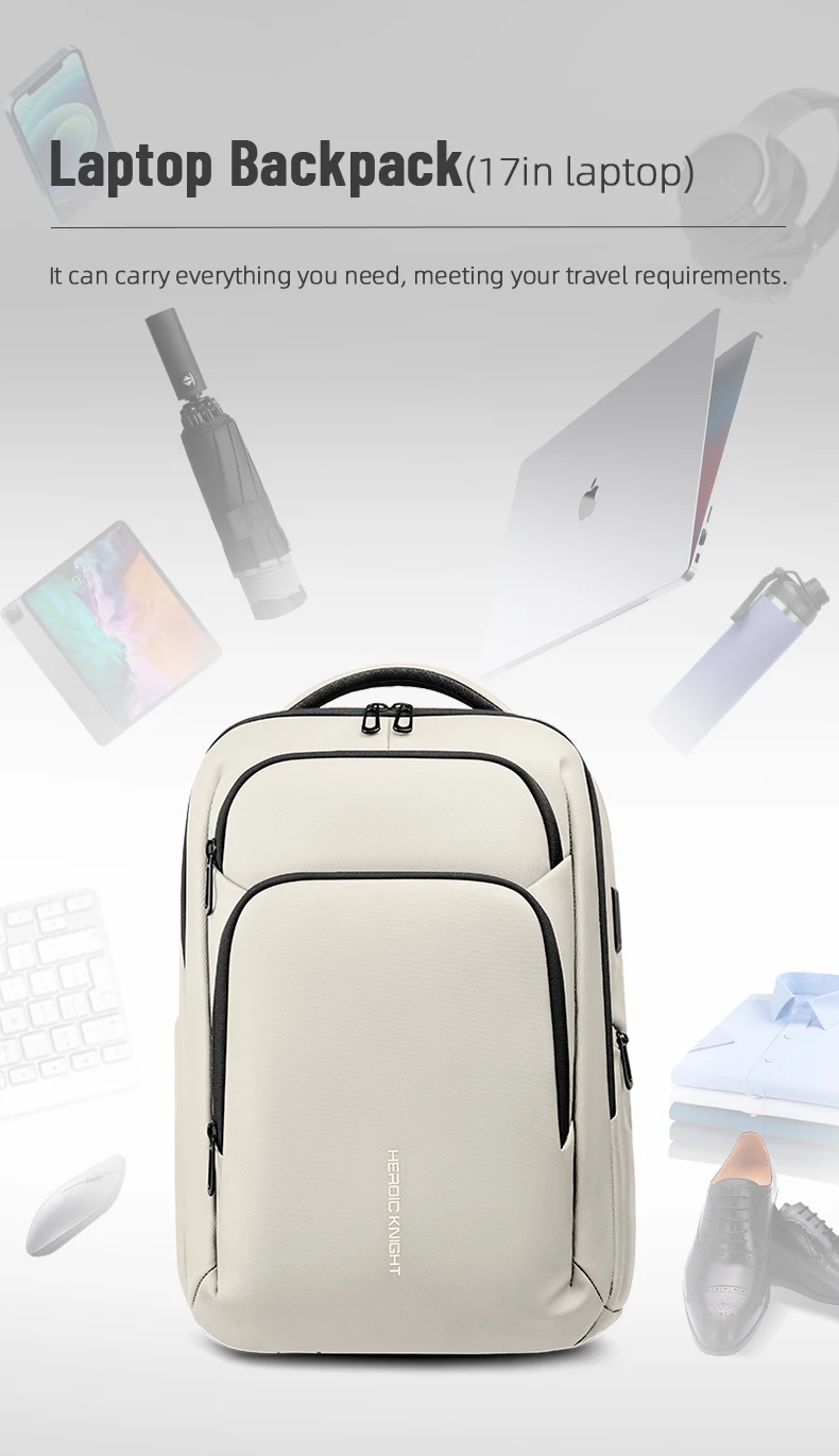 HK Großraumiger Wasserdichter Reise- und Pendler-Rucksack Weißer Modischer Business-Rucksack Leichter 17-Zoll-Laptop-Rucksack – Detail 4