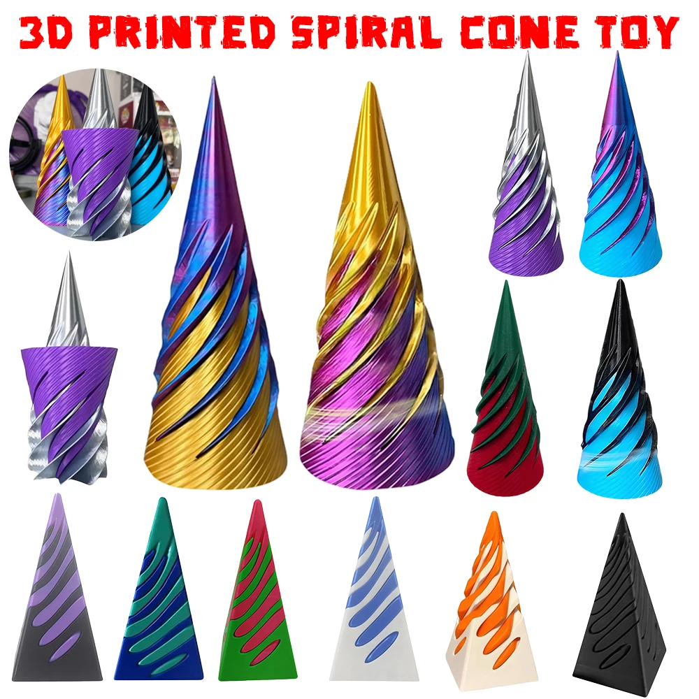 Spiral Cone Fidget Toy 3D Printed Helix Screw Decompression Impossible Pyramid Passthrough Sculpture Decompression Ornaments