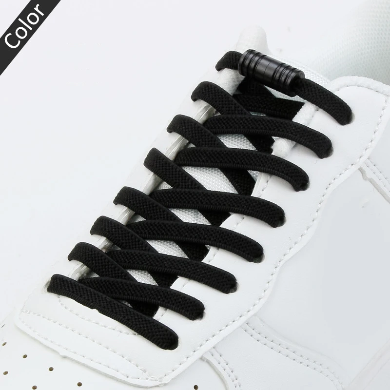 

1 Pair Elastic No Tie Shoelaces Quick Wear Lazy Shoes Laces Sneakers Fashion Double Metal Buckles Shoe Strings Flat Shoe Ropes