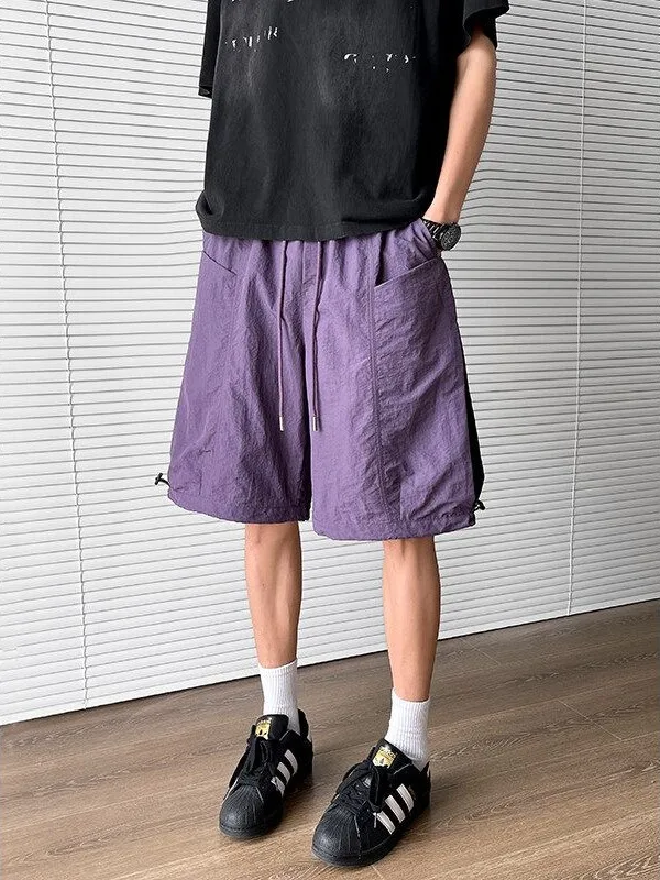

Summer New Men's Ice Silk Loose Straight Leg Workwear orts Qui Dry Casual Five-Quarter Pants Faionable Youth Active Wear