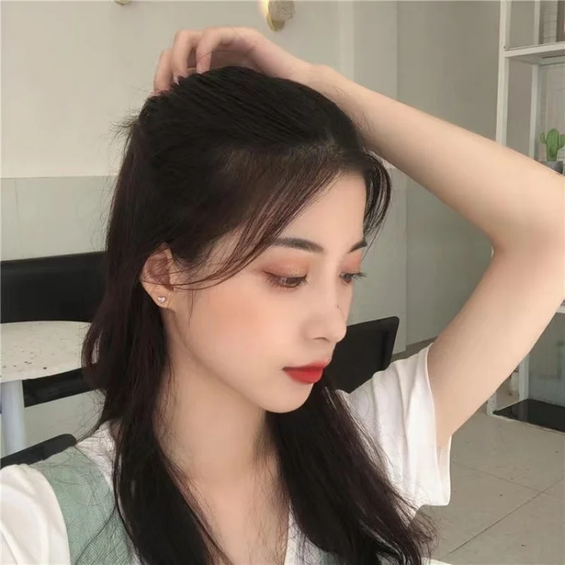 Small Three-dimensional Cute Heart Titanium Steel Stud Earrings For Women Girls Golden Fashion Jewelry Accessory Gifts wholesale