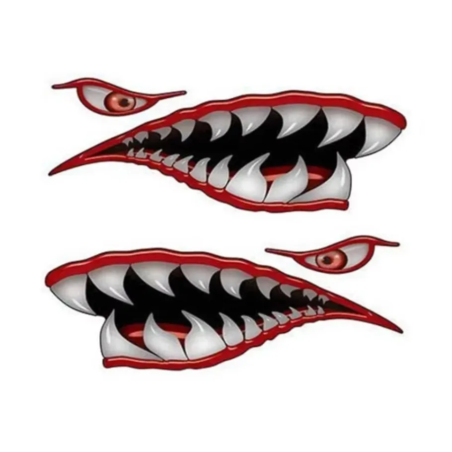 2Pc Vinyl Haaientanden Mond Decal Stickers voor Kajak Boot Jet Ski Auto Body Muur