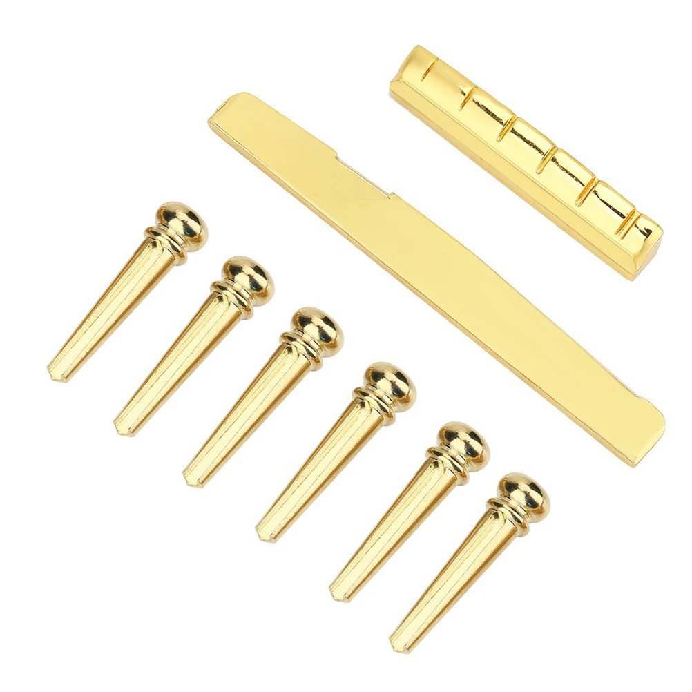 

Brass Bridge Saddle Nut 6 String Folk Guitar Replacement Parts Clear Sound Quality Enhancement Golden Color Durable