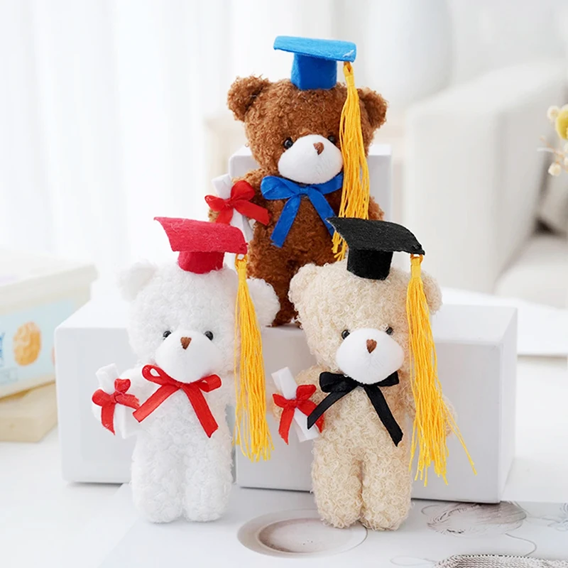 1Pc 14cm Cute Teddy Bears Plush Toy Fun Doctoral Hat Bear Plush Doll For Girl Keychain Bag Pendant Graduation Commemorative Gift