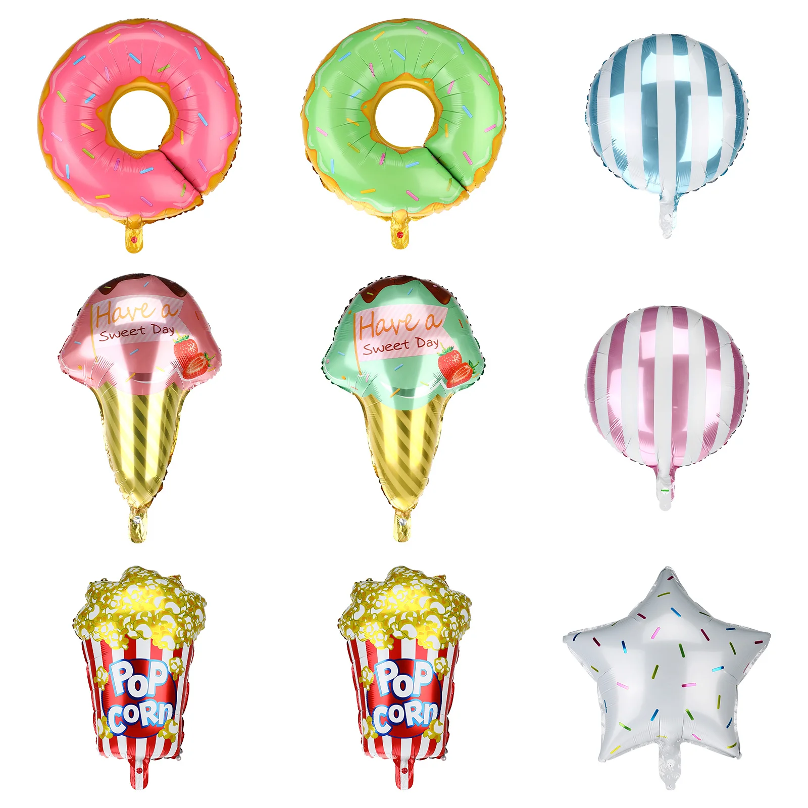 

9Pcs Foil Balloons Ice Cream Donut Party Decorations Colorful Mixed Styles for Birthday Festivals Balloons Donut Balloon