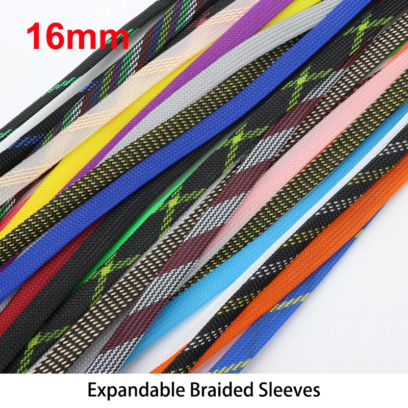 2/5/10/20/50m Braided Sleeves 16mm Cable Management Protection High Density PET Wire Cover Snake Skin Braided Sheath For Cables