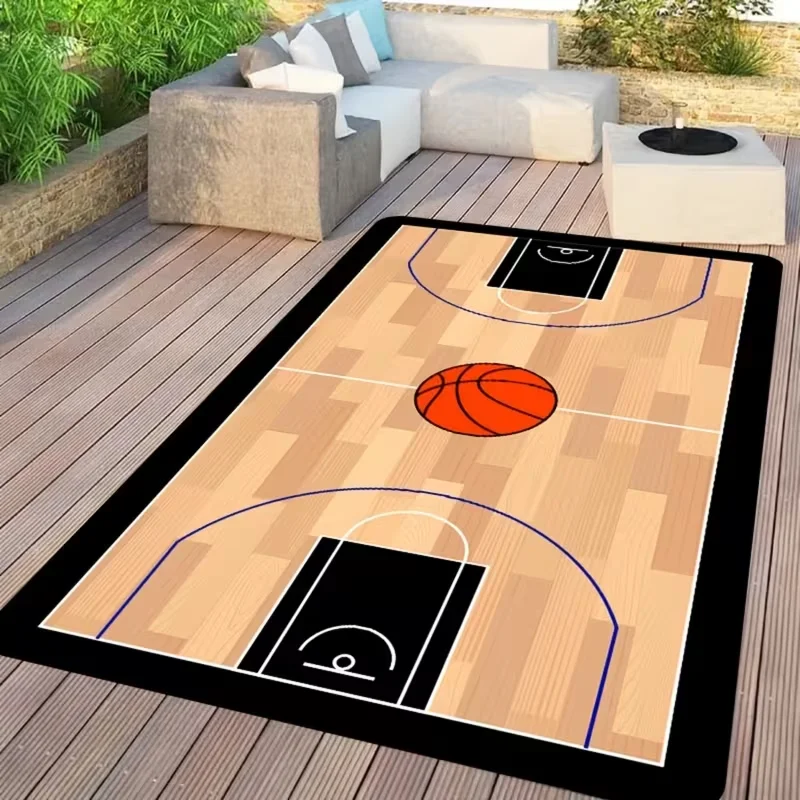 Basketballplatz-Teppich, rutschfeste Outdoor-Matte, Basketball-Themen-Design, Terrassen, langlebig, geeignet für Räume, dekorative Teppiche