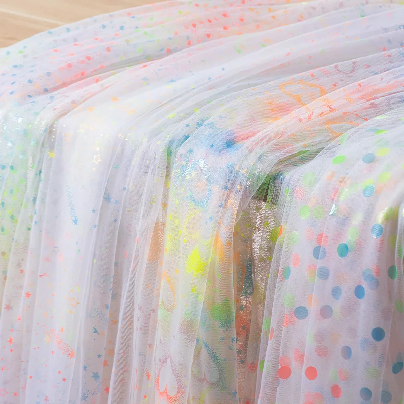 

Gradient Polka Dots Pattern Bronzing Mesh Fabric Lace By The Meter for Skirts Dresses DIY Sewing Thin Rainbow Tulle Cloth Smooth