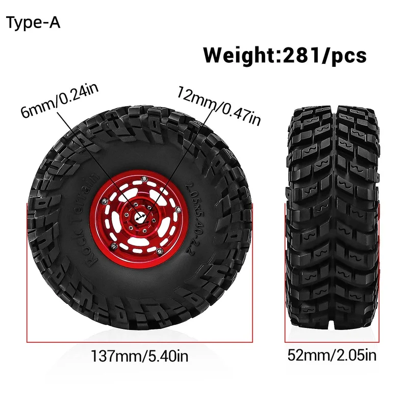 2.2 inch 115-137mm Metal RC Crawler Beadlock Wheels and Rims for 1/8 TRX4 SCX10 H8H CROSS YK MJX AXIAL AXP8 Upgrade Parts