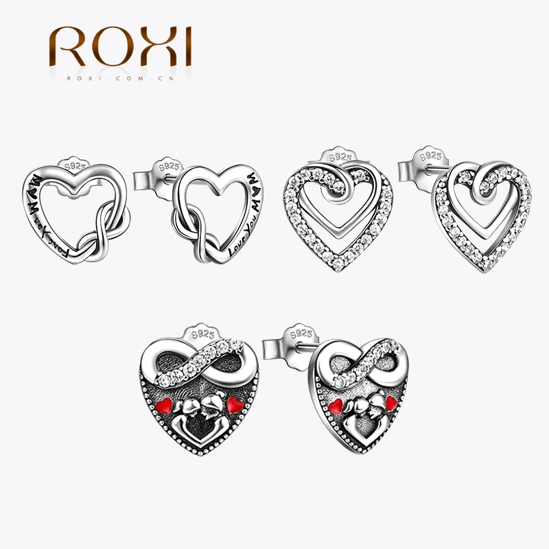 925 sterling silver Classical Double Heart Infinite Zircon Stud Earrings For Women Piercing Party Jewelry Valentine's Day Gift