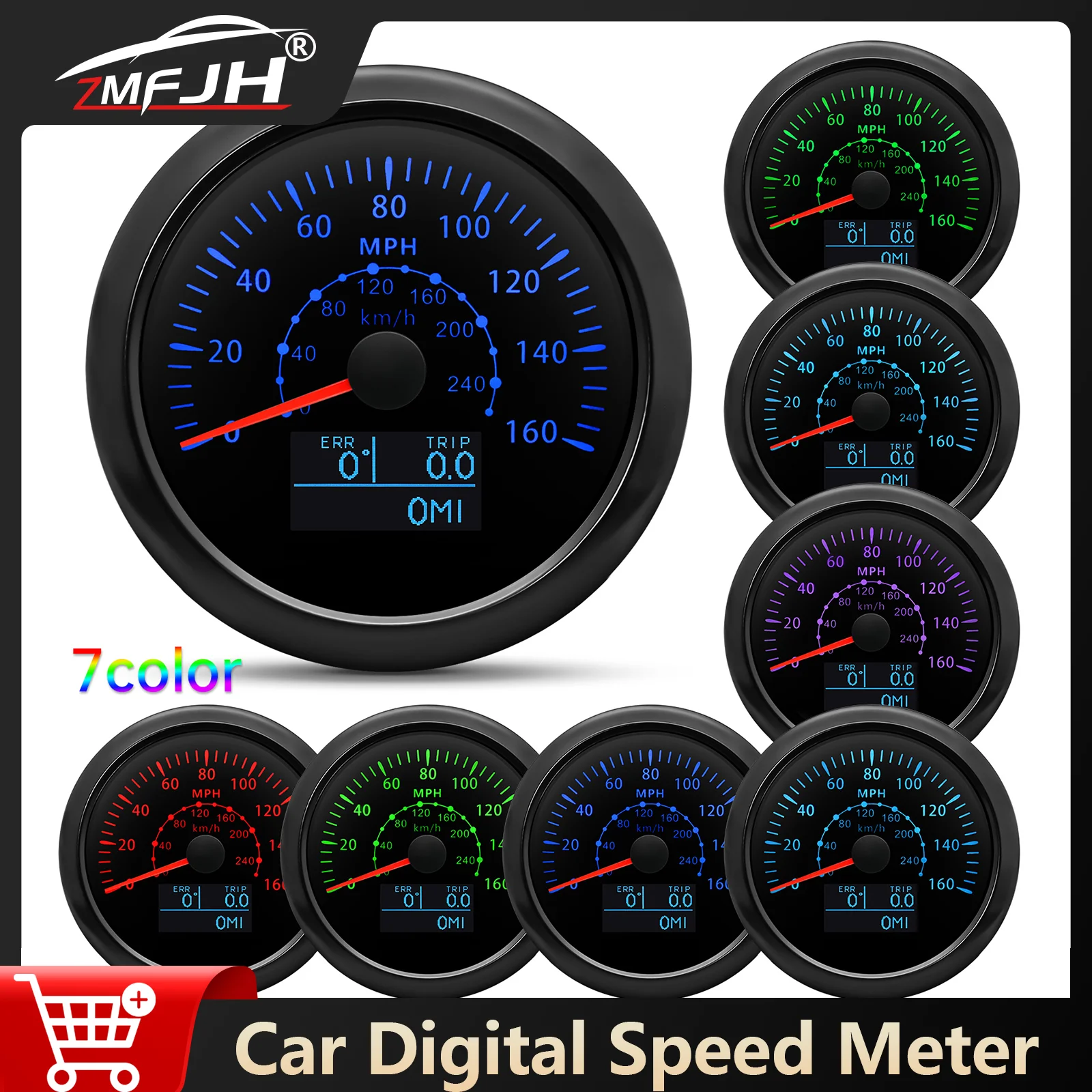 

7 Color Backlight GPS Speedometer 85MM Gauge KMH MPH Speed Gauge Odometer With GPS Antenna For Marine Boat Car Yacht 12V 24V