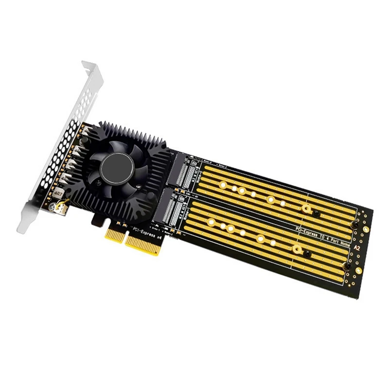 

PCI-E X4 To 4 Hard Drive Adapter Card Multifunctional M.2 SSD To Pcie Split-Free 4-Port Array Adapter With Cooling Fan