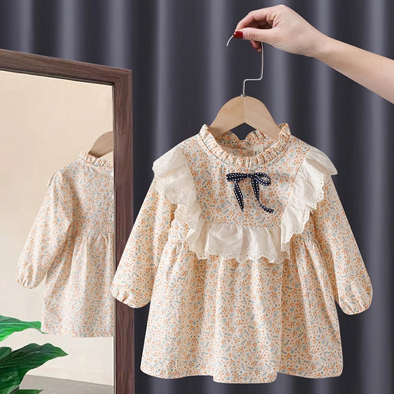 Baby Girl Dresses Clothing Autumn Spring Toddler Baby Girls Bow Floral Print Long Sleeve Clothing Fashion Style Dress