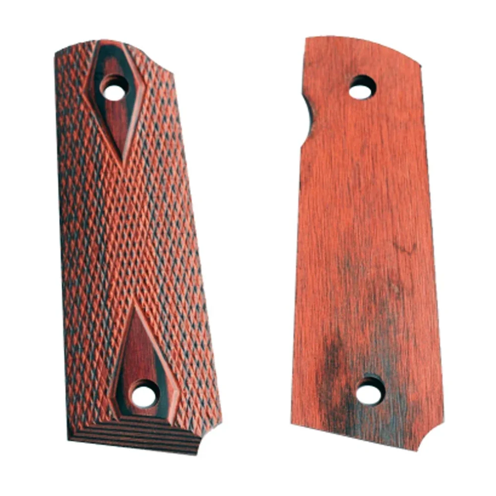 1911 Checkered Red Diamond Wood Grips With Allen Screws & SS Grip Screws Bushings for Tactical hunting