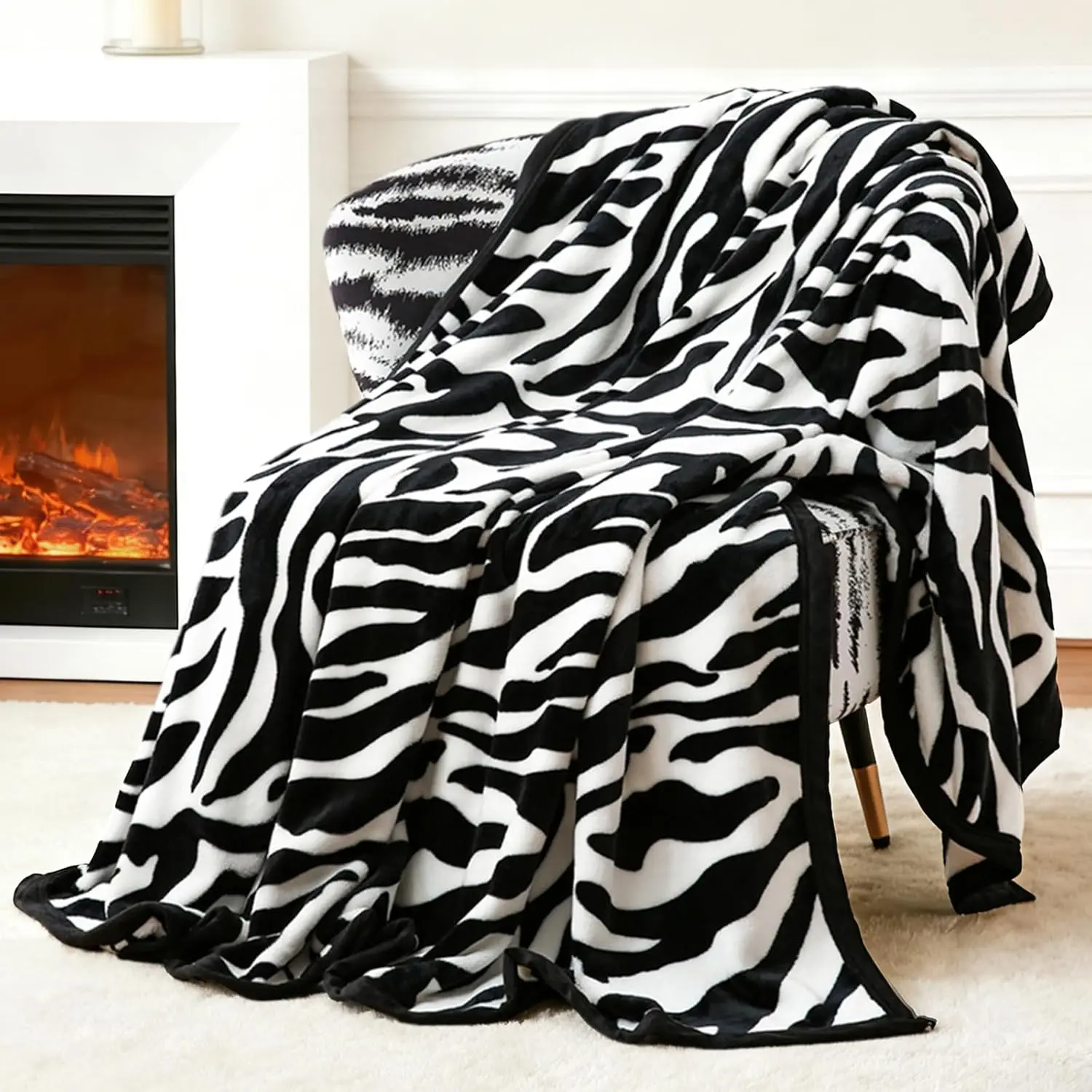 

Плед из фланели с принтом зебры, легкий, двусторонний, уютный и мягкий, для дивана или кровати, 60x80 дюймов