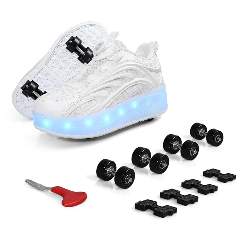 Children Detachable 4 Wheels Shoes With LED Lights Adults Kids Boys Girls Flashing Roller Skates Sneakers Outdoor Skating Sport