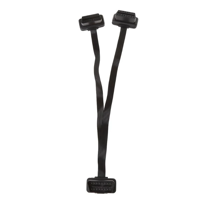242A 16 Pin OBD2 Male To Double Female Splitter Flat Thin Y Connector Extension Cable