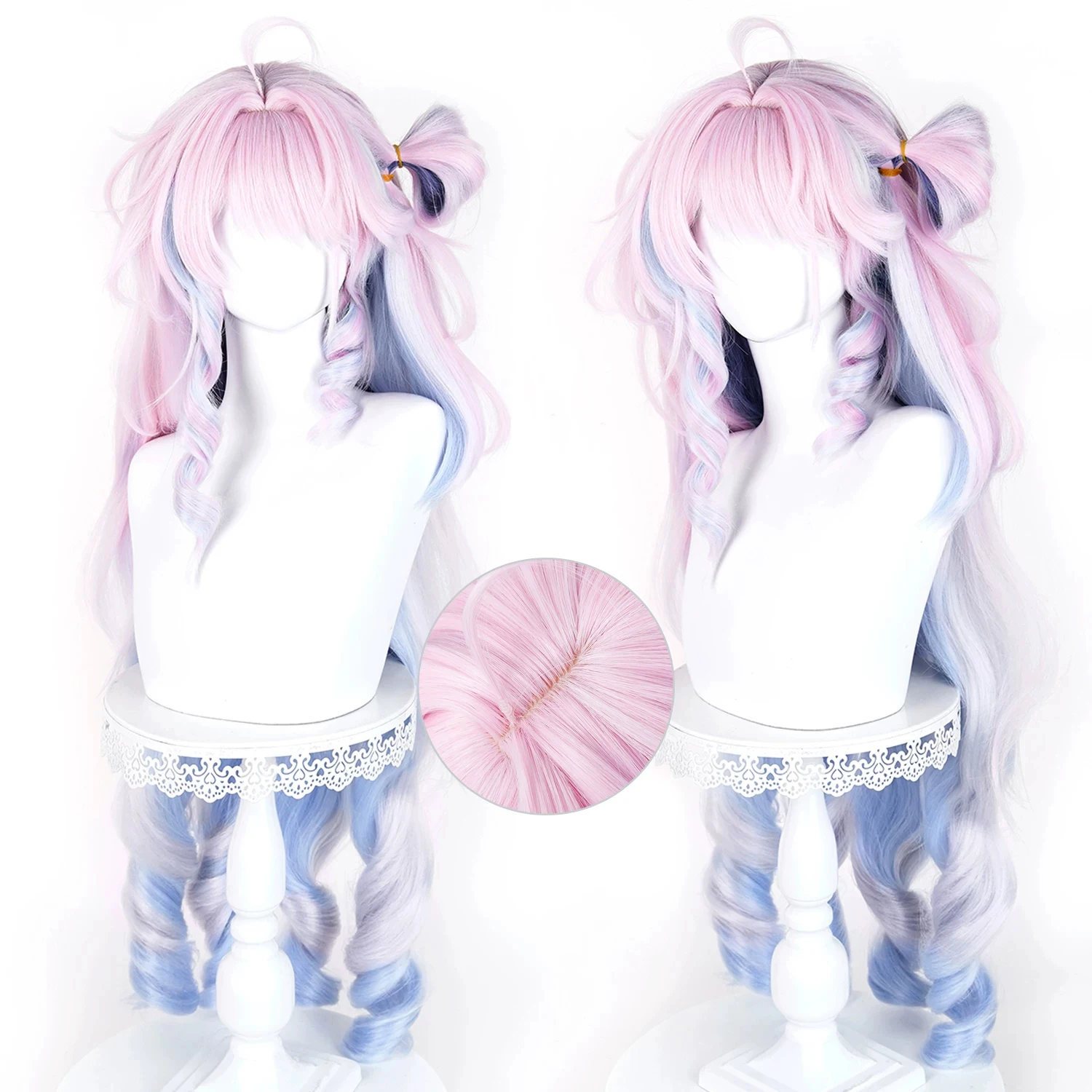 Peluca de Cosplay WuWa Danja de 100cm, pelucas degradadas de colores mixtos, rosa, morado y azul para mujer, pelo sintético resistente al calor para Cosplay de Anime