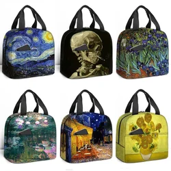 Van Gogh Starry Night Insulated Lunch Tote Bag for Women School Portable Thermal Cooler Irises Sunflowers Flowers Art Lunch Box